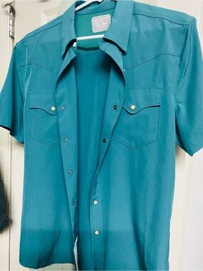 Tecovas Teal Short-Sleeve Western Button-Down Shirt- NWOT